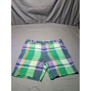 Polo‎ Ralph Lauren Mens Plaid Shorts Classic Fit Size 40 Green Blue Linen Madras